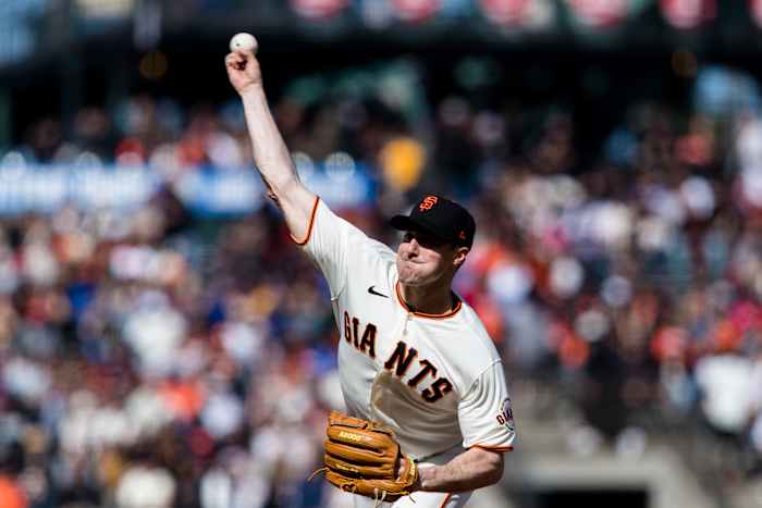 SF Giants starting pitcher Ross Stripling throws against the New York Mets. (April 23, 2023)